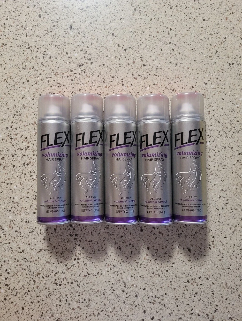 (5) Flex Volumizing Hair Spray All Day Volume & Control 6 Oz Each.